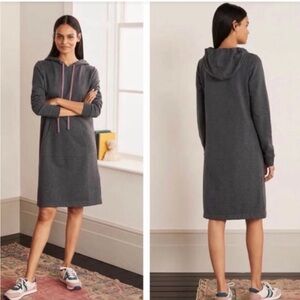 Boden Oriel Gray Hoodie Sweatshirt Dress w Colorful Stripes and Front Pocket